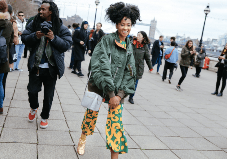 Candace Marie in a Marimekko top and pants at London Fashion Week Fall 2017 by Phil Oh